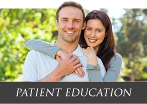 A man and woman are posing for a picture with the words patient education below them