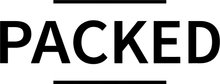 Large black text reading “PACKED” on a white background