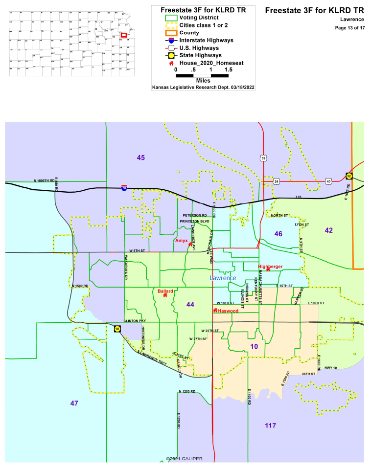 Lawrence Detail of Kansas State House Map