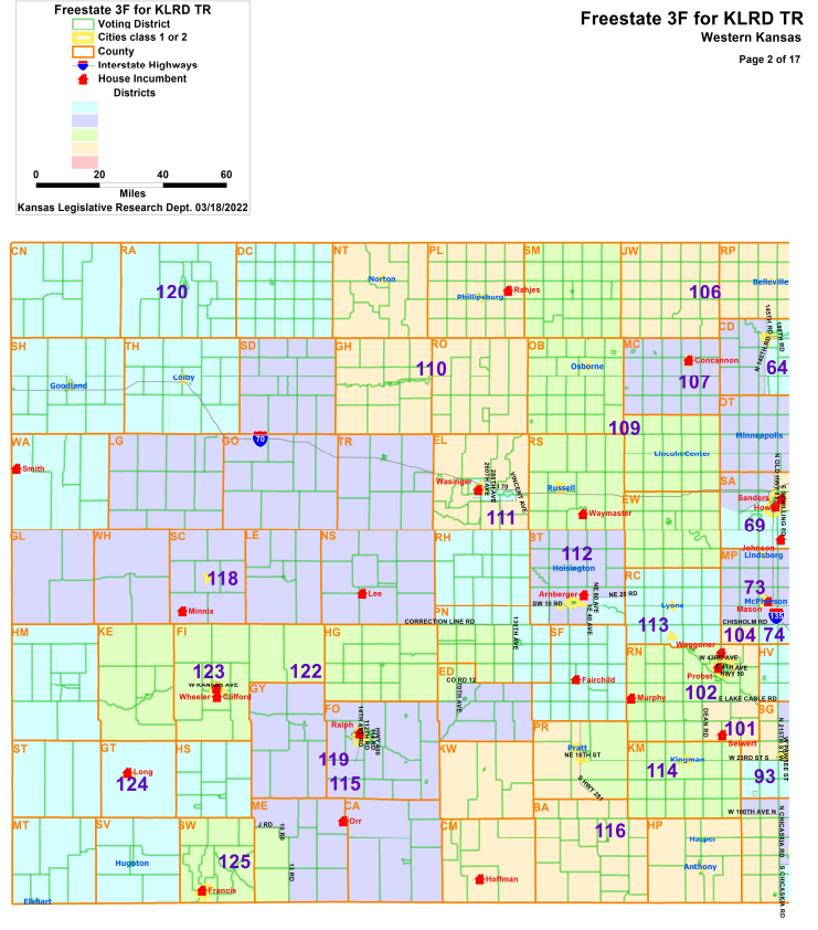 Western Kansas Detail of Kansas State House Map