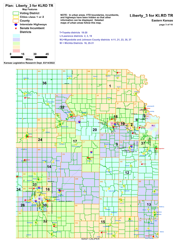 Eastern Kansas Detail of Kansas State Senate Map
