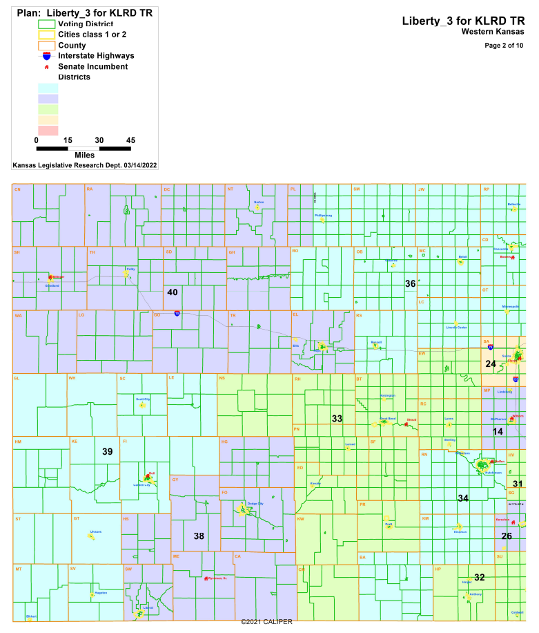 Western Kansas Detail of Kansas State Senate Map