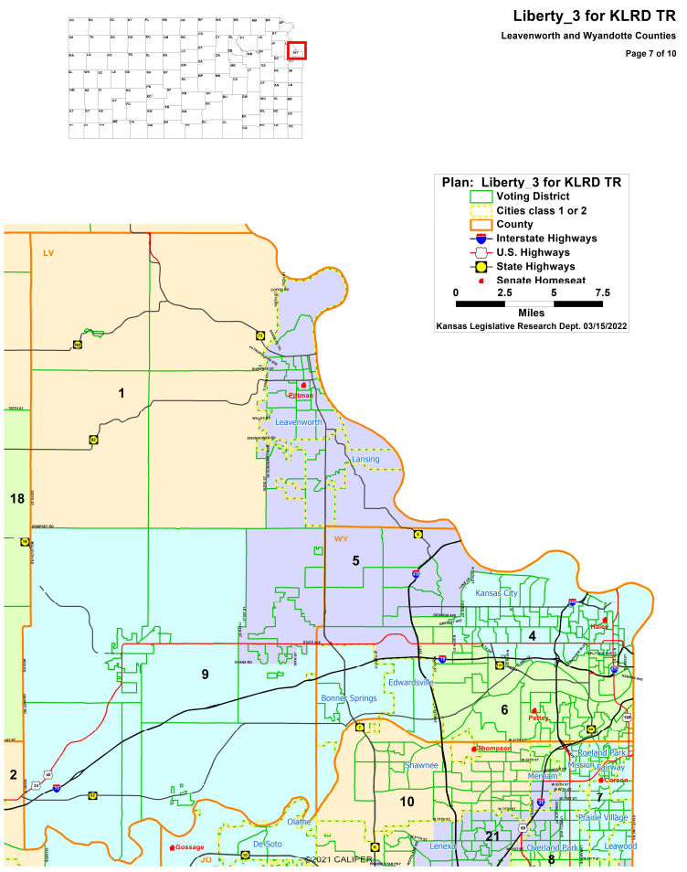Leavenworth and Wyandotte County Detail of Kansas State Senate Map