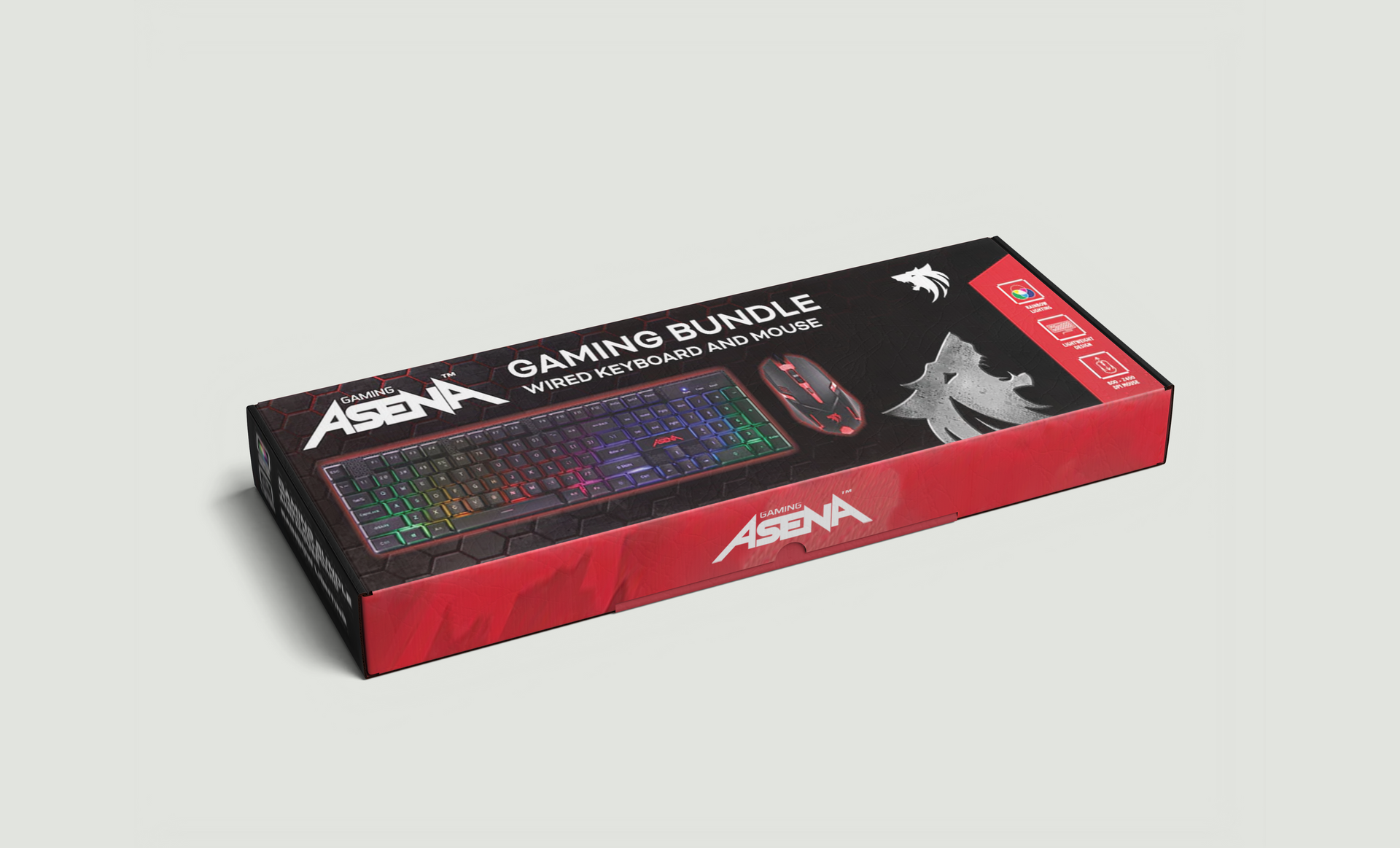 A red and black box with a keyboard inside of it.