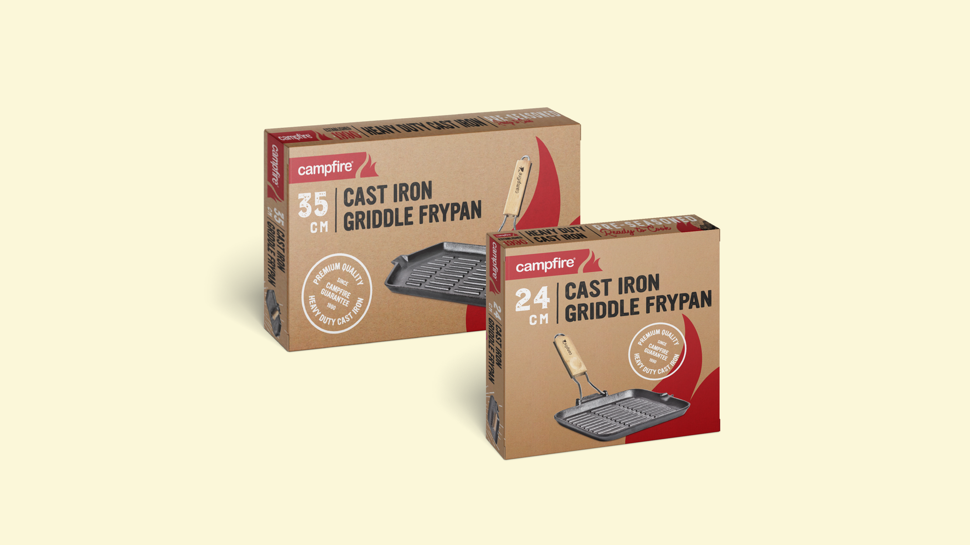 Two boxes with modern and rustic design styling positioned on a plain pastel yellow background.