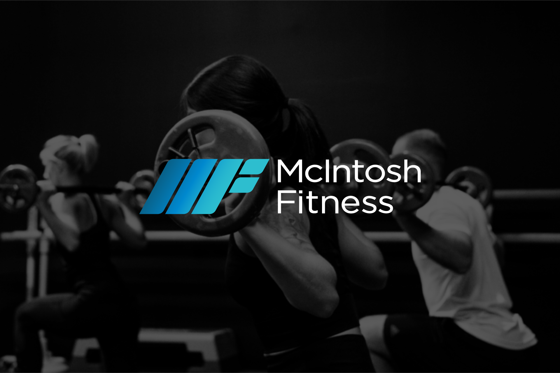 McIntosh Fitness custom logo on a black and white sport themed background.