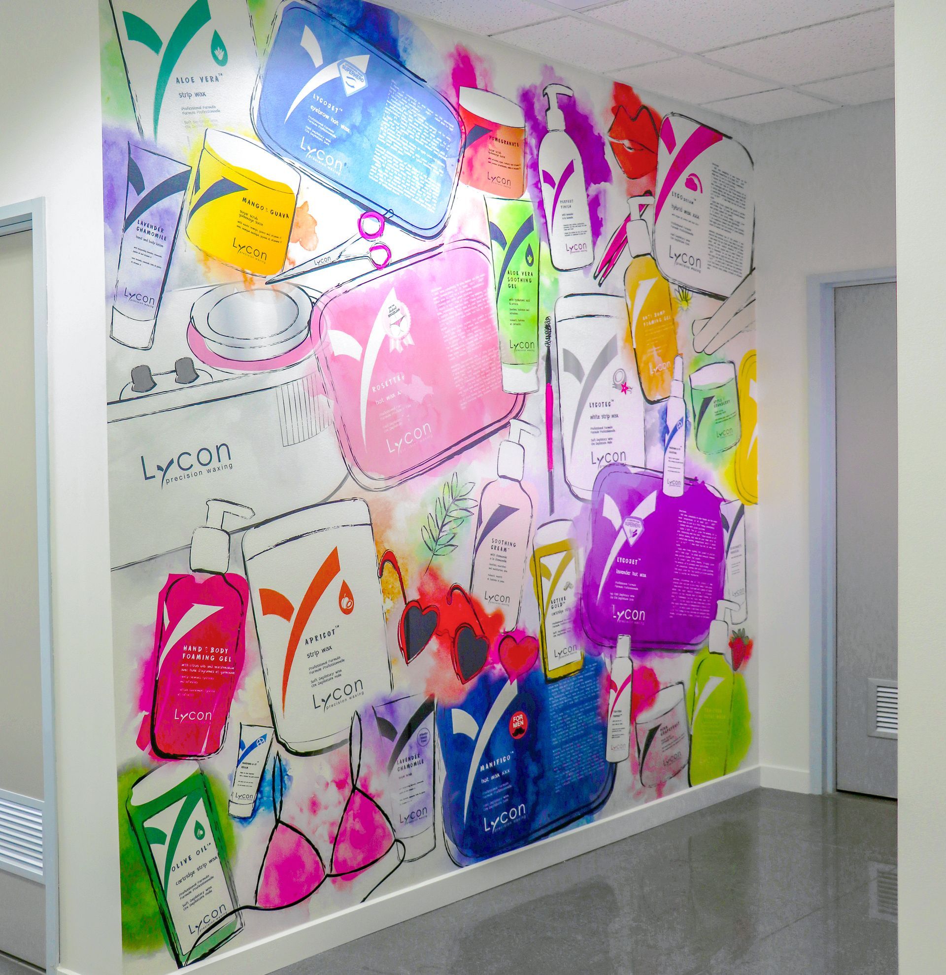 A wall with a bunch of different colored bottles on it