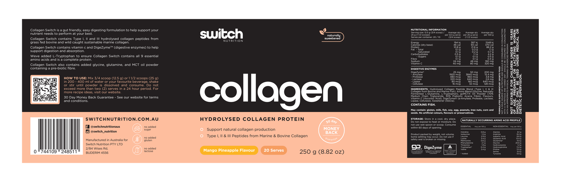A black and orange label for a bottle of collagen.