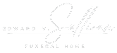 Elegant white logo reading “Edward V. Sullivan” with “Funeral Home” underneath.
