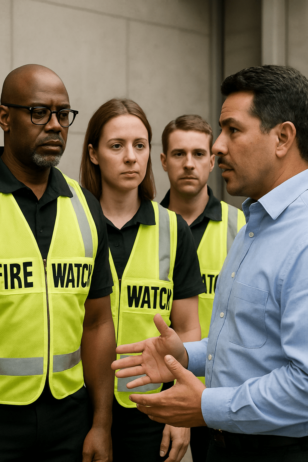supervisor meeting with fire watch security guards