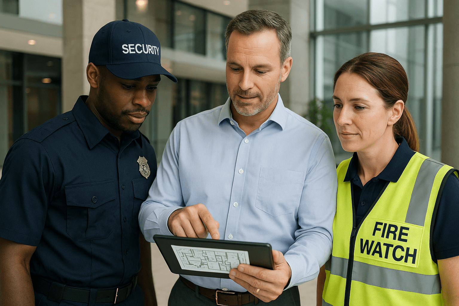 security project manager from urgent security & fire watch meeting with fire watch officers