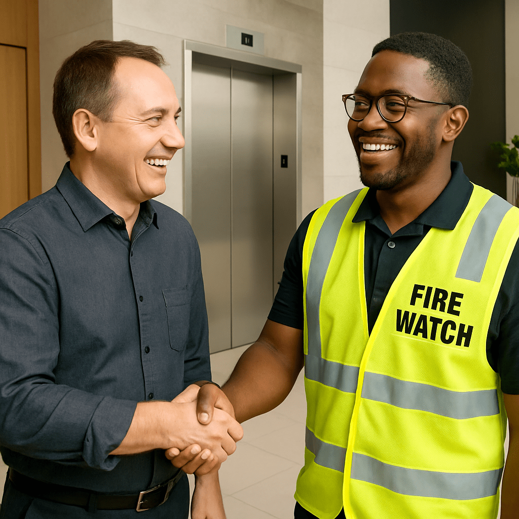 fire watch officer speaking with property manager