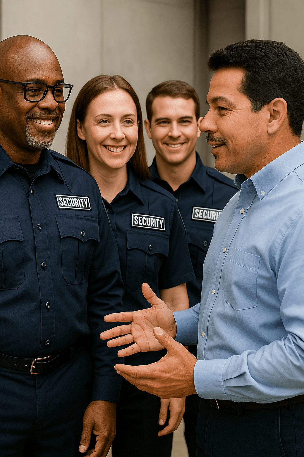security account manager speaking with fire watch officers
