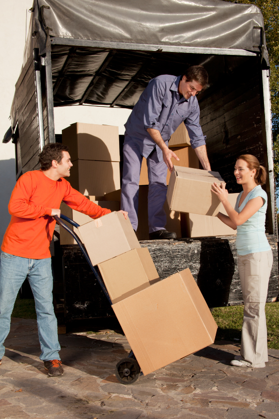 A group of people are loading boxes into a truck