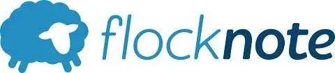 Blue “flocknote” logo with a sheep icon and lowercase text