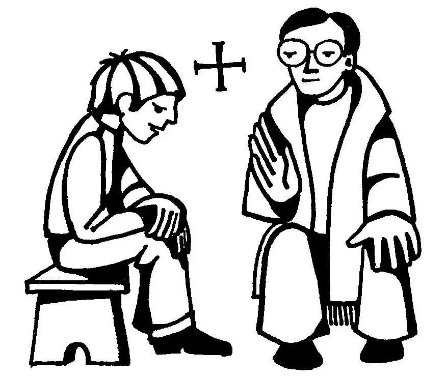 Two seated people facing each other with a plus sign between them, one with bent posture and one upright with hand raised.