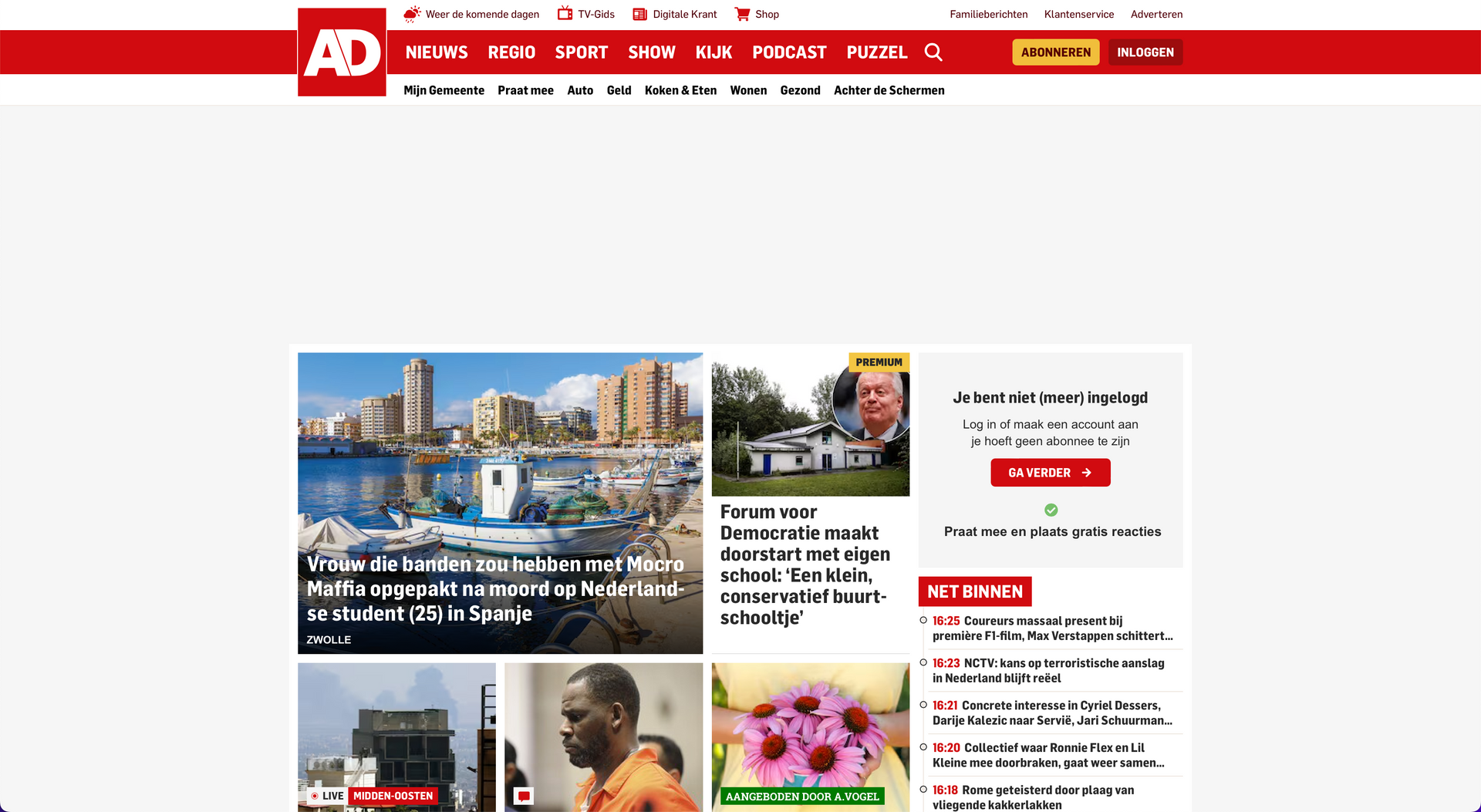 De homepage van een dagblad.