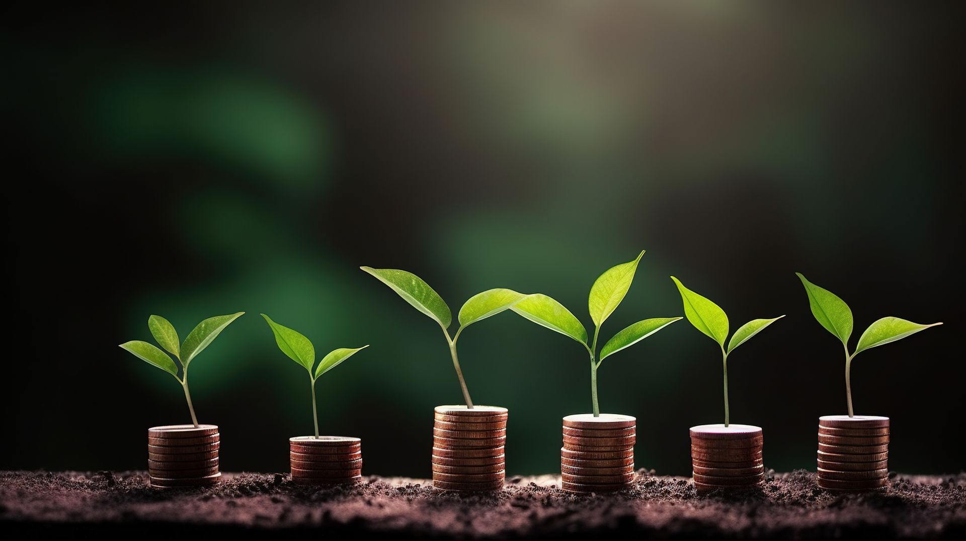 Stapeltjes munten waaruit een plant groeit ter illustratie van de groei van een bedrijf aan de hand van zakelijk bloggen of Google Ads. 
