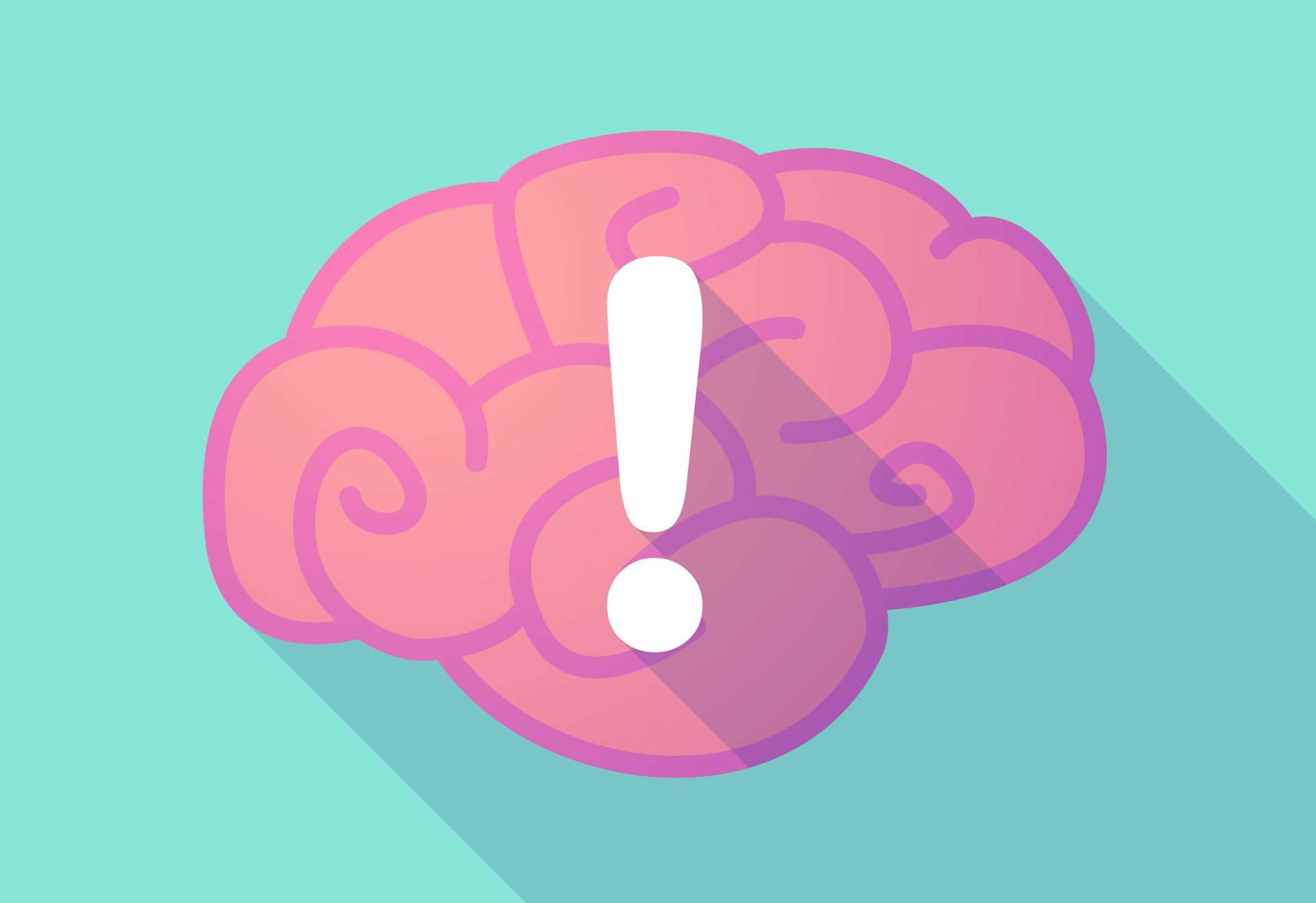 Illustratie van een brein met in het midden een uitroepteken als symbool voor een lezer die een moeilijke zin leest.