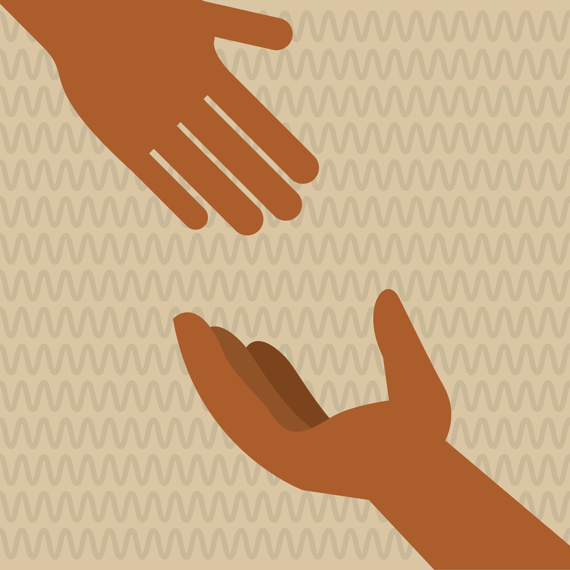 Illustratie van twee uitgestoken bruine handen die elkaar helpen ter illustratie van hulpwerkwoorden in teksten.