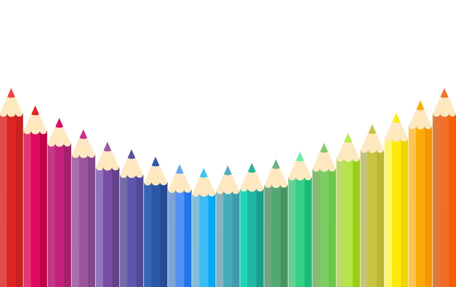 Illustratie van een reeks kleurpotloden in diverse kleuren op een rij tegen een witte achtergrond in het kader van beeldend schrijven.