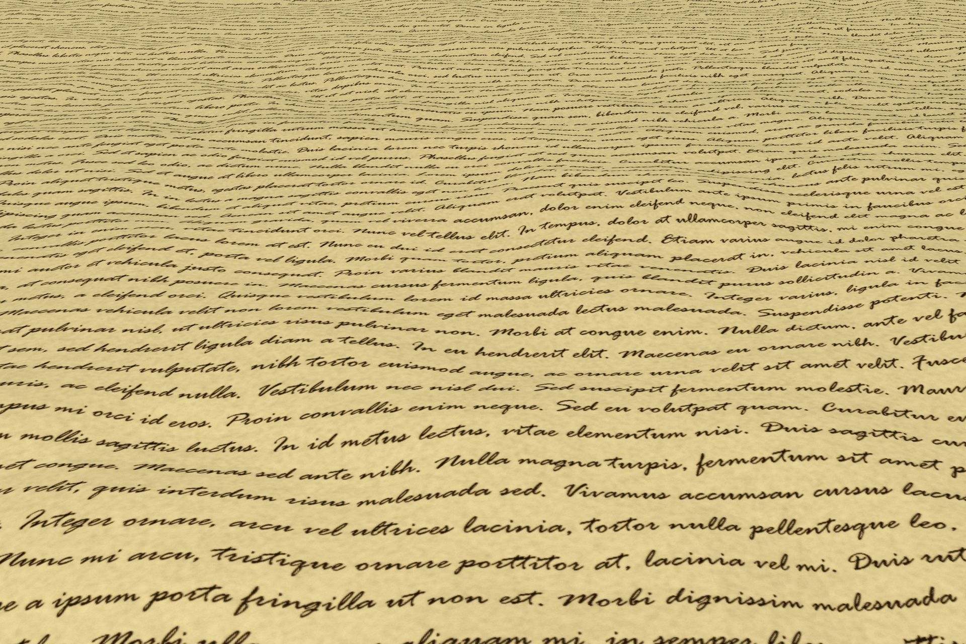 Illustratie van handgeschreven lorum ipsum-tekst op een okerkleurig vel papier.