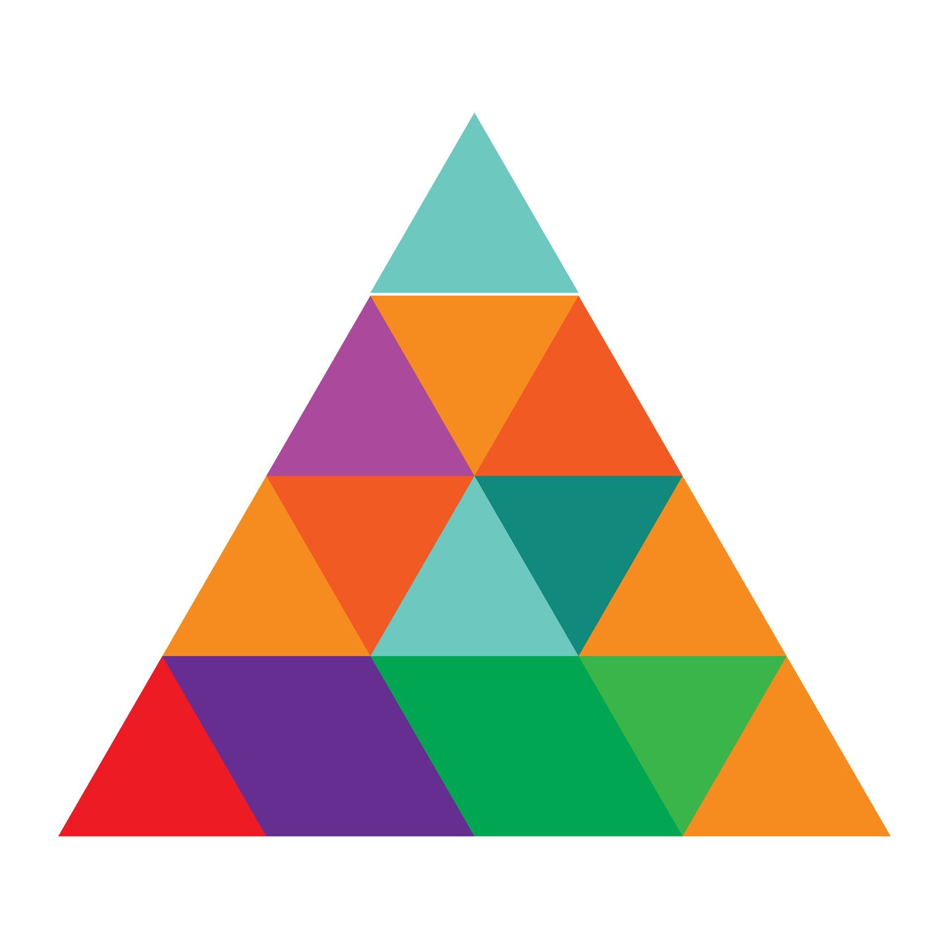 Illustratie van een kleurrijke piramide die in vakjes met verschillende kleuren is opgedeeld ter illustratie van het piramide-principe voor een goed gestructureerde tekst.