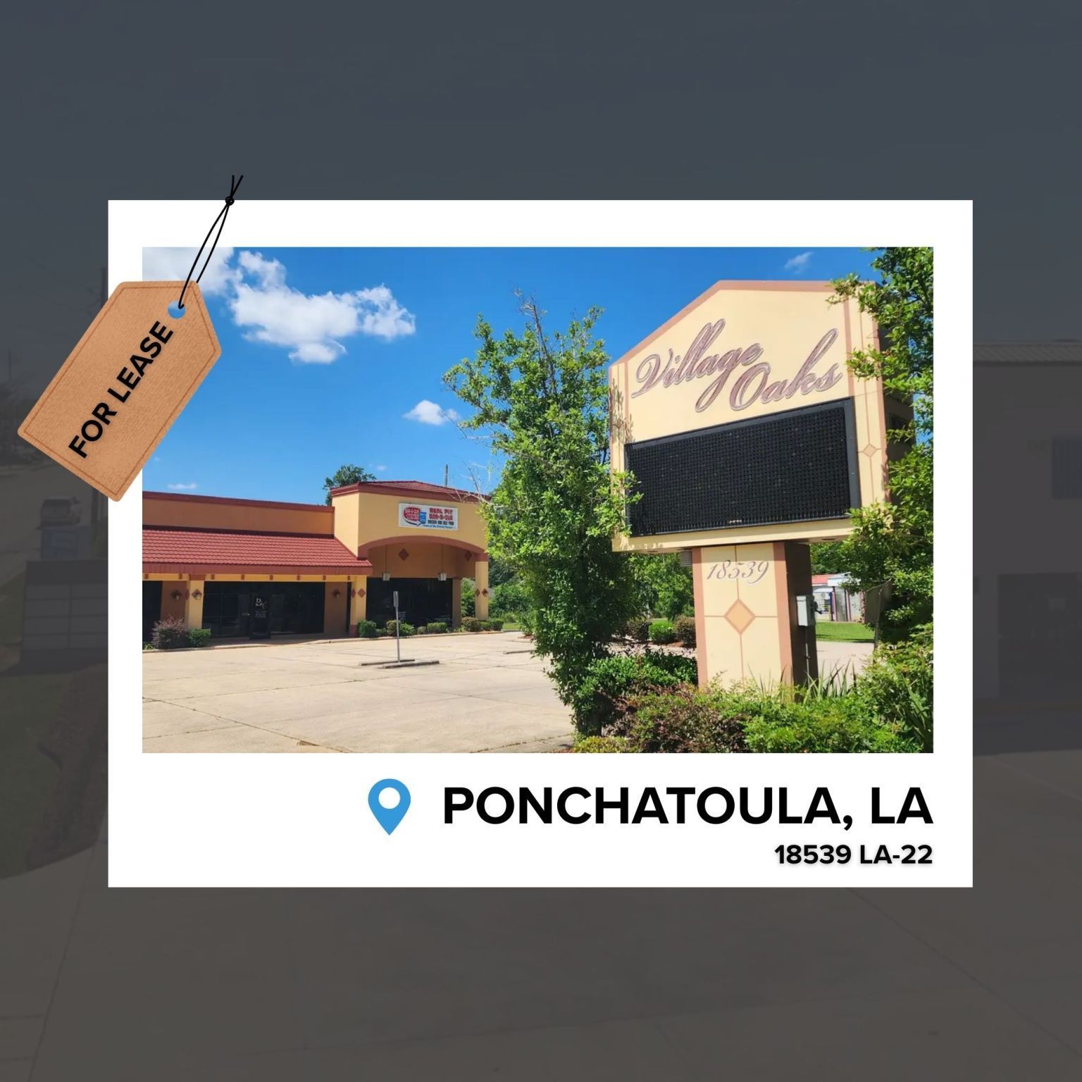A commercial building in Ponchatoula, LA, for lease, with a sign that says