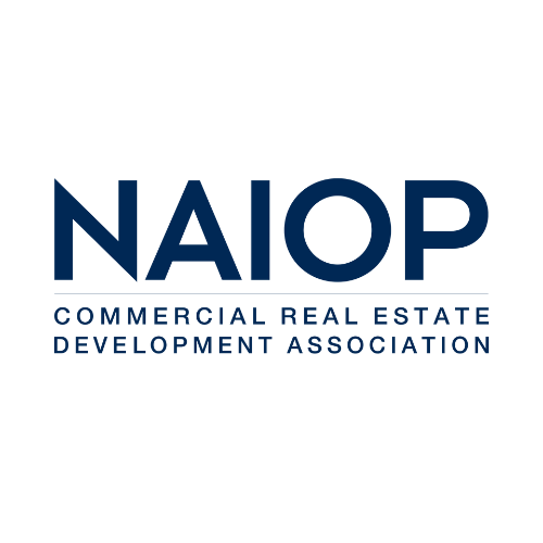 NAIOP logo: dark blue text on white background. The acronym NAIOP over 
