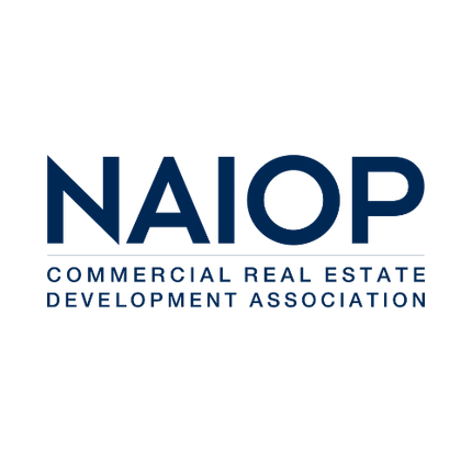NAIOP logo: dark blue text on white background. The acronym NAIOP over 