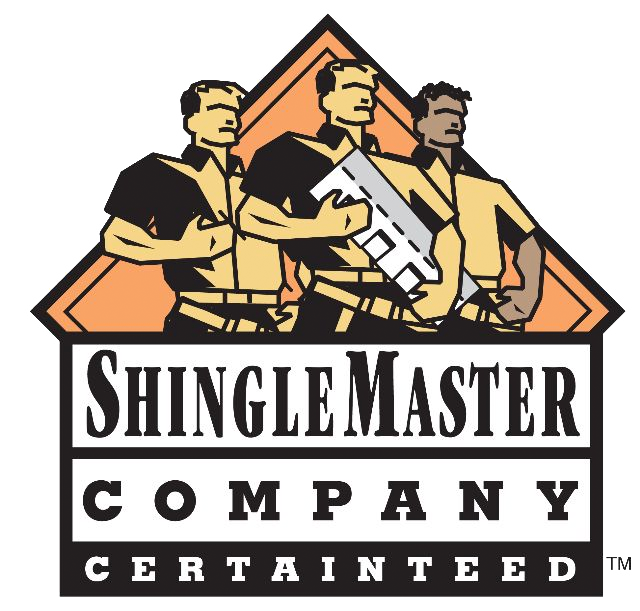 CertainTeed ShingleMaster Company logo featuring three figures in work gear inside a house-shaped outline