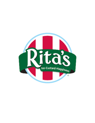 Rita's Ice-Custard-Happiness logo: green ribbon with white text, red and white striped circle, blue outline.