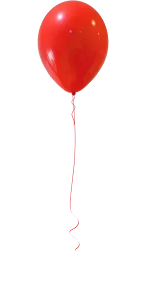 Red balloon with a string on a white background.