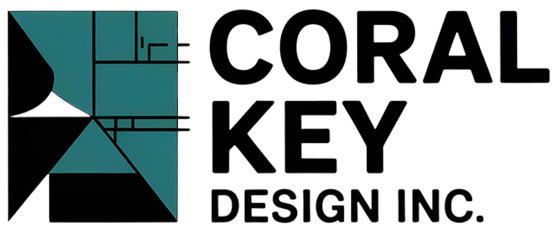 Logo for Coral Key Design Inc., with abstract geometric shapes in teal and black, and text.