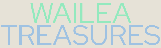 Logo for Wailea Treasures, with "Wailea" in green and "Treasures" in blue.
