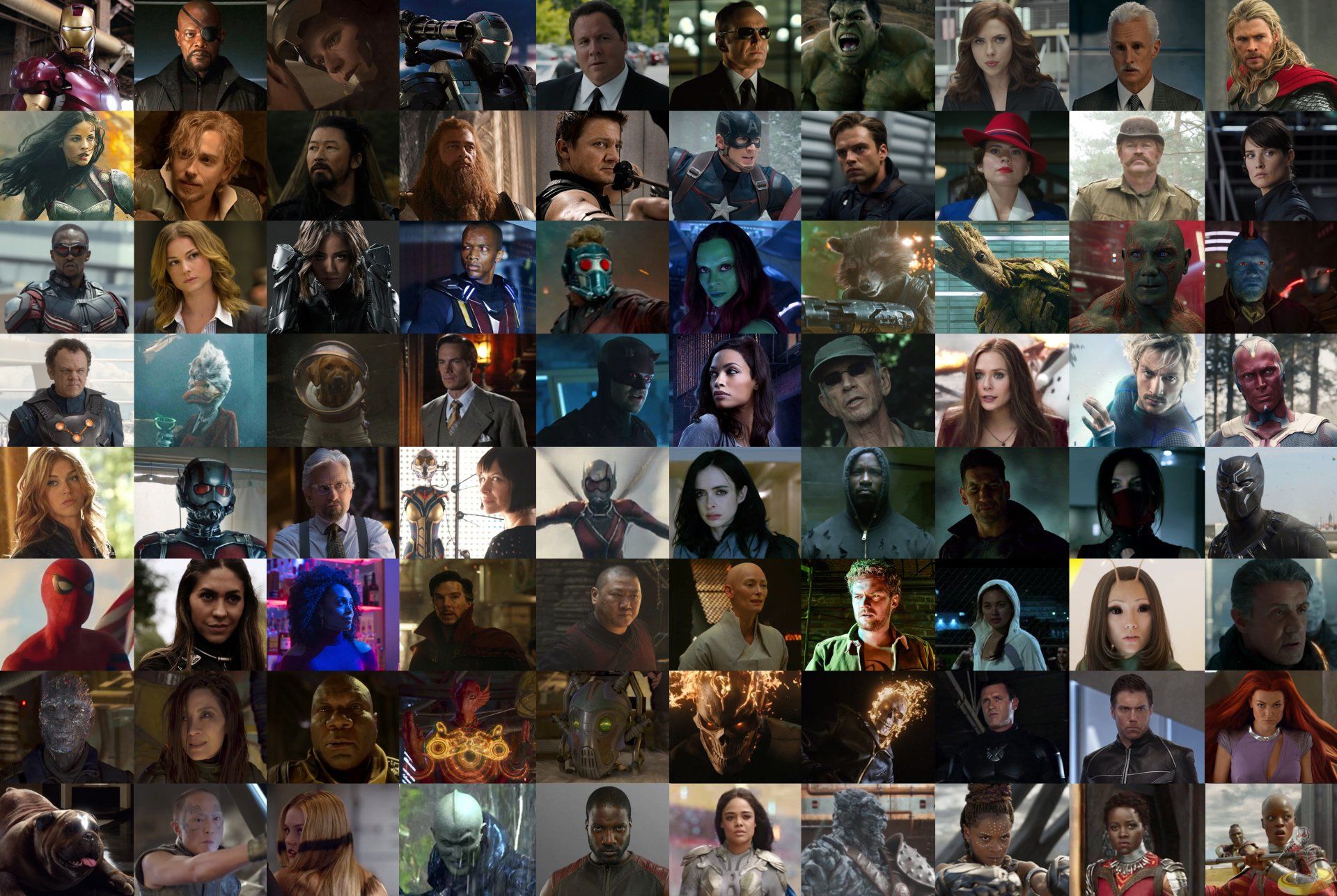 all marvel movie main characters pictured in a collage