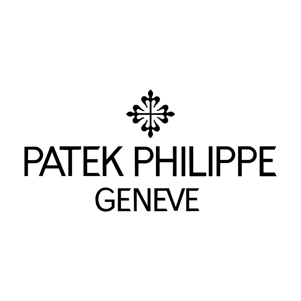 Patek Philippe logo: Black text and emblem over white background.