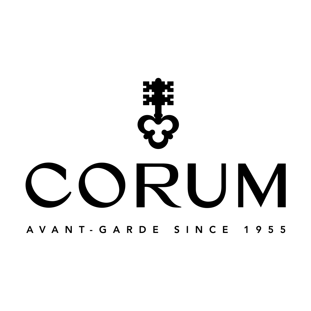 CORUM logo: black text and key icon above 