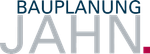 Logo von Bauplanung Jahn in Grau mit dem marineblauen Schriftzug „Bauplanung“ darüber. Ein kleines rotes Quadrat am Ende des Textes.