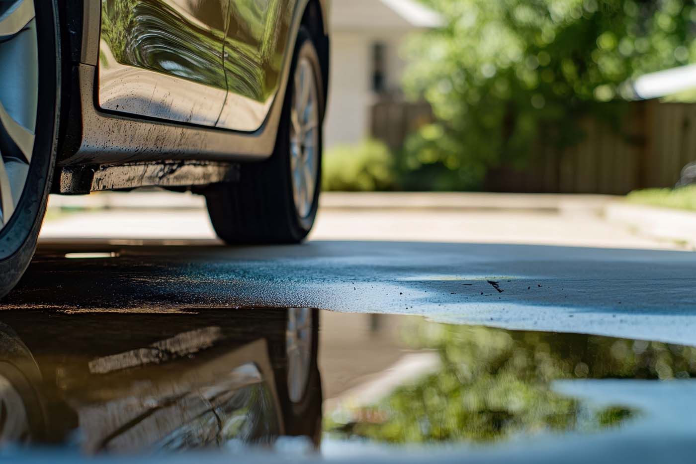 rain water pooling on driveway due to uneven concrete slab at home in New Jersey. 