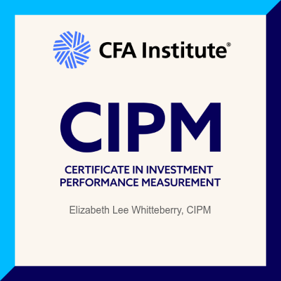CFA Institute CIPM certificate cover with blue logo and title on white background
