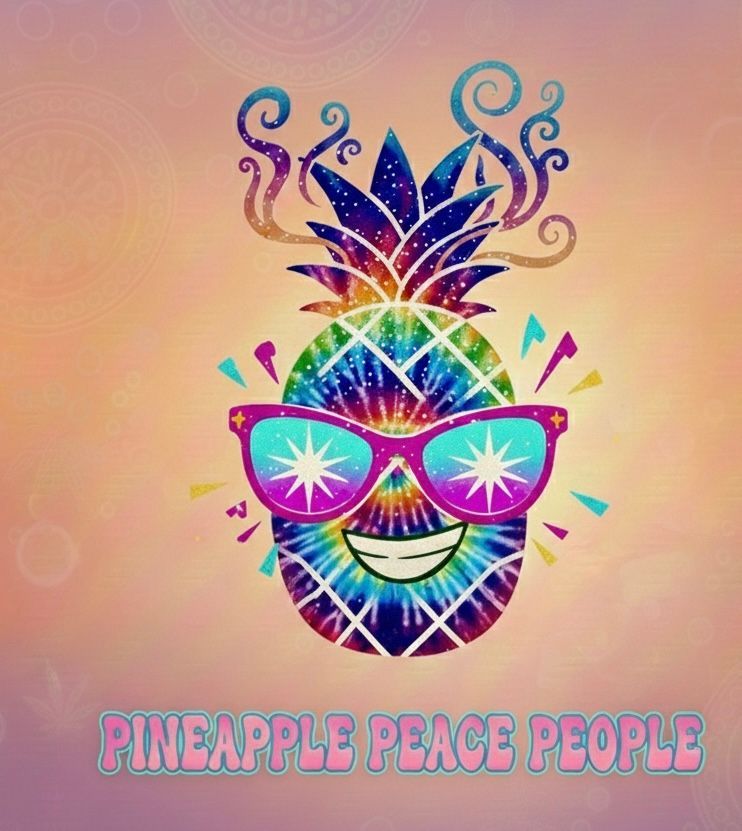 Classic, vibrant Paisley Pineapple wearing pink sunglasses smiles with text
