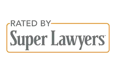 The logo for super lawyers is rated by super lawyers.