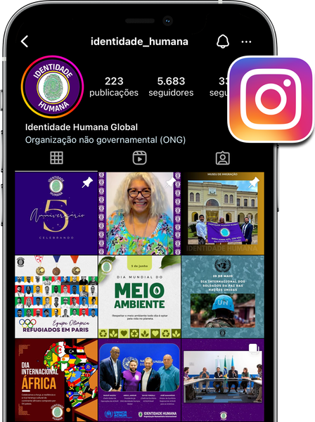 Mockup de celular com perfil do Instagram da Identidade Humana