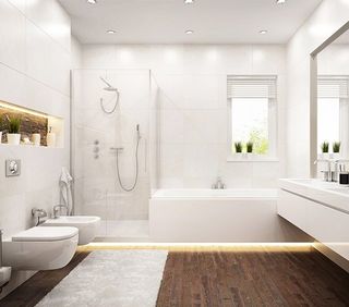 Bathroom Remodel — Modern Design White Bathroom in Albert Lea, MN