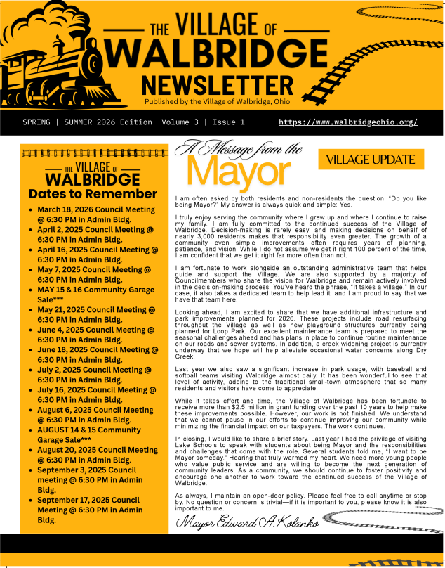 Walbridge Newsletter - Spring | Summer 2026  V3 | I1 - Click on the Image for the FULL Newsletter