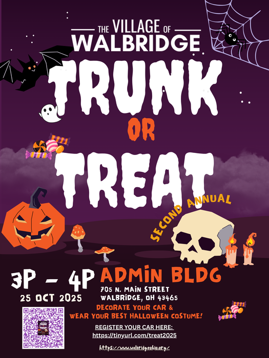 We had SUCH a great event last year - we are BRINGING back the BEST PART - TRUNK-or-TREAT!  Join the Village Team as we host a great Trunk-or-Treat in the back parking lot of the Admin building on Saturday, October 25, 2025 from 3:00 PM - 4:00 PM.  Don't forget to REGISTER YOUR CAR at https://tinyurl.com/treat2025 - and let's get together and have a great event for our community kids with decorations and CANDY! See you there!