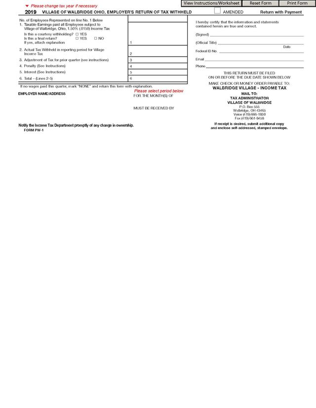 Village of Walbridge Ohio Tax Forms