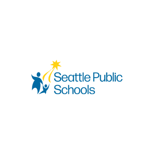 The logo for seattle public schools is blue and yellow