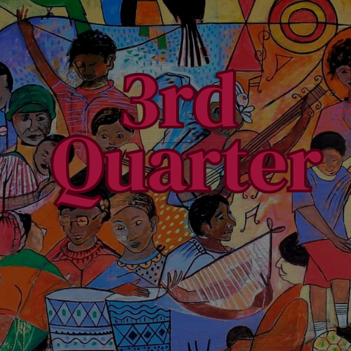 A painting of people with the words 3rd quarter on it
